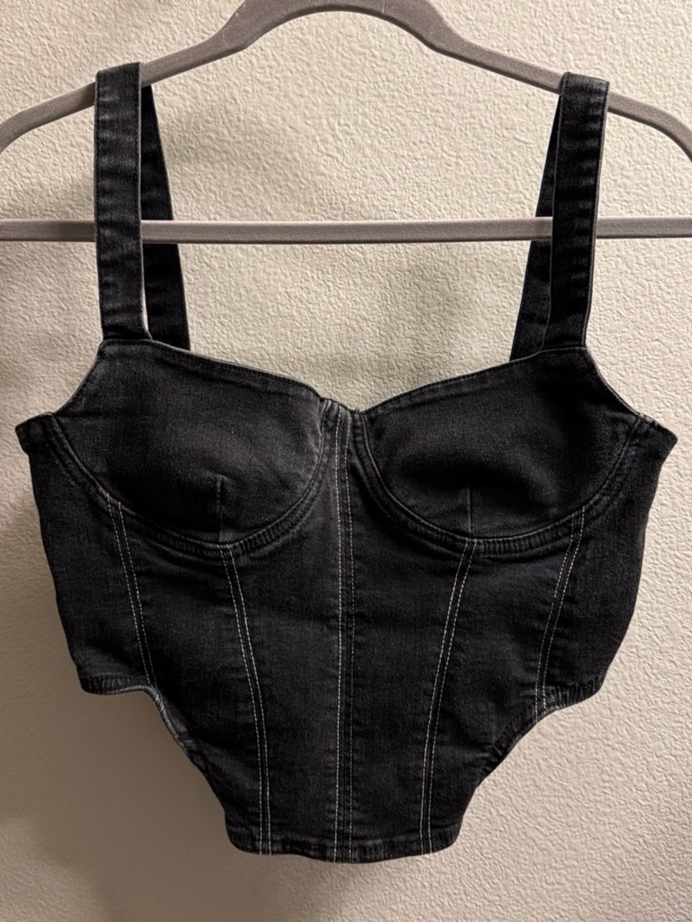 Zara Black Denim Bustier Crop Top